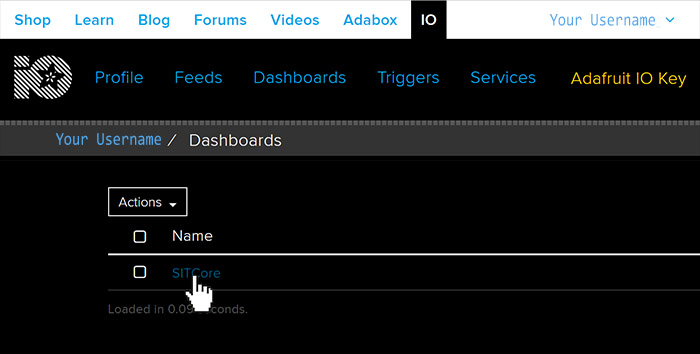 Adafruit select Dashboard