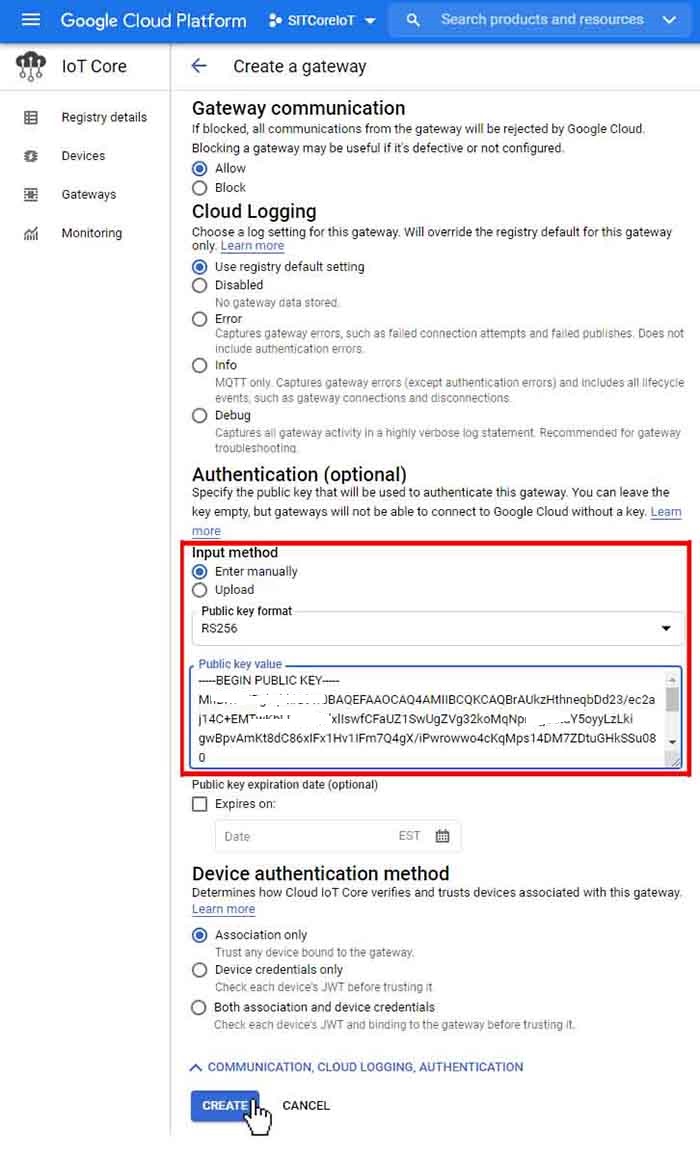 GCloud Gateway RSA