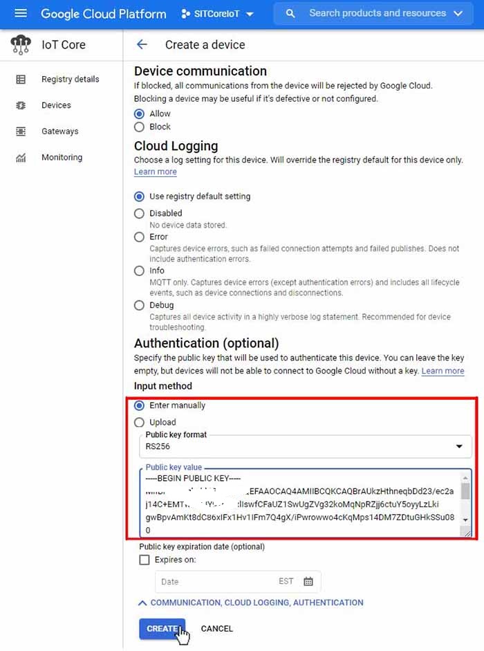 GCloud Paste Public Key