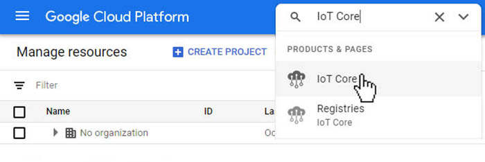 GCloud Search IoT Core