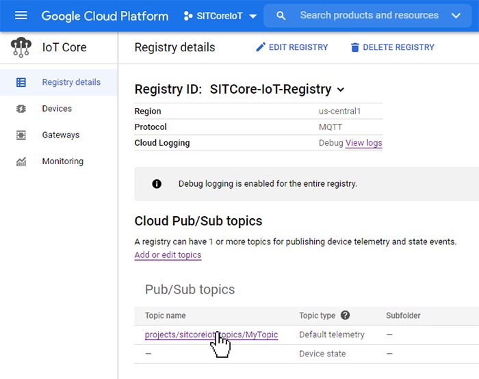 GCloud Send Message to Cloud