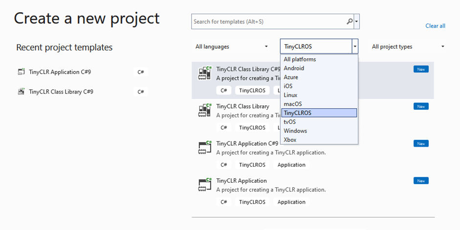 Select the TinyCLR OS platform